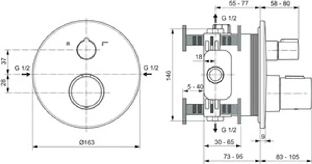 IS-Badethermostat-UP-Ceratherm-T100-Bausatz-2-Rosette-d163mm-Chrom-A5814AA gallery number 8